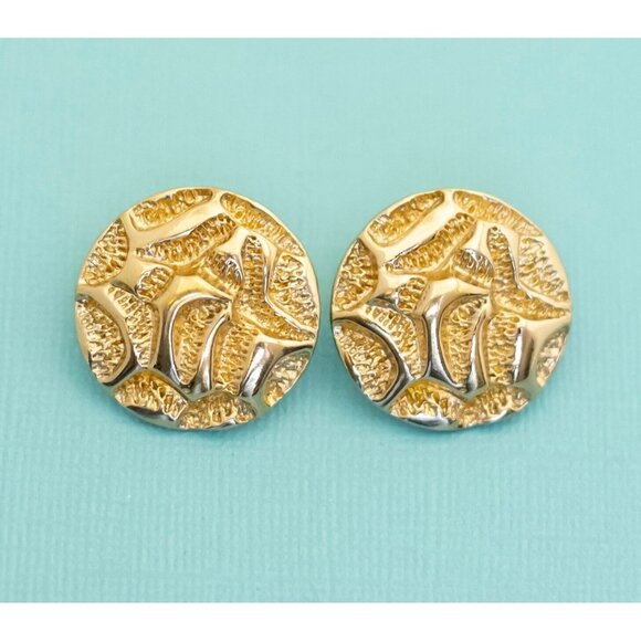 Vintage Gold Tone Abstract Medieval Stud Earrings by Avon - E1 - Picture 1 of 3